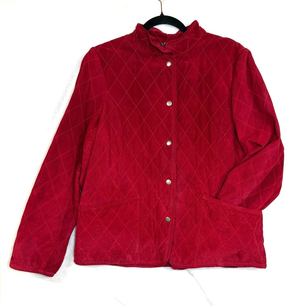 VTG Charter Club L Quilted Leather Jacket Red Mock Neck Equestrian Preppy Winter